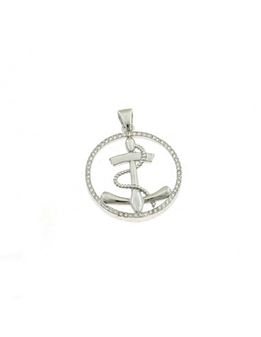 Anchor pendant white gold plated in round zircon in 925 silver
