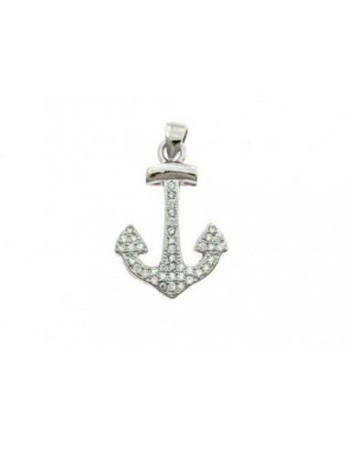 Anchor pendant 22x15 mm. white gold plated with 925 silver zircons