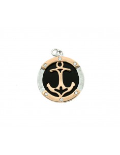 Anchor pendant white and rose gold plated with 6 light points on a black onyx base in 925 silver