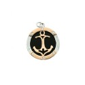 Anchor pendant white and rose gold plated with 6 light points on a black onyx base in 925 silver