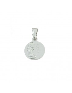 First communion medal satin and glossy white gold plated in 925 silver