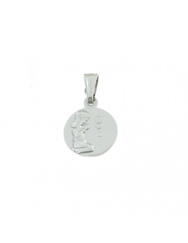 First communion medal satin and glossy white gold plated in 925 silver
