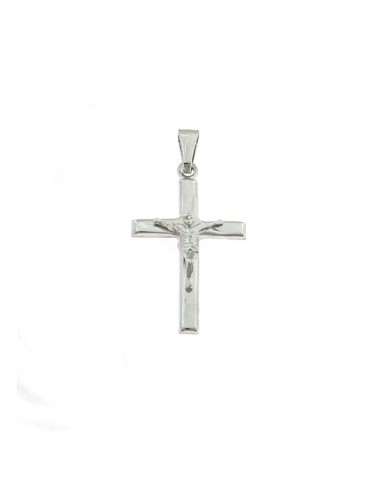 White gold plated smooth cross pendant with Christ in 925 silver