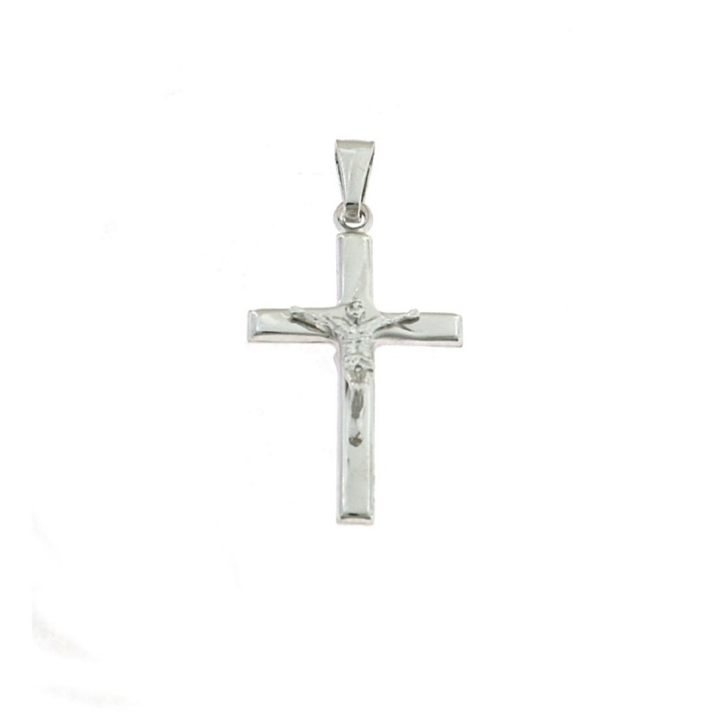 Ciondolo Croce 32x51 Mm. Placcato Oro Bianco Con Cristo E Zirconi Bianchi In Argento 925 Ciondolo Croce 32x51 Mm. Placcato Oro Bianco Con Cristo E Zirconi Bianchi In Argento 925