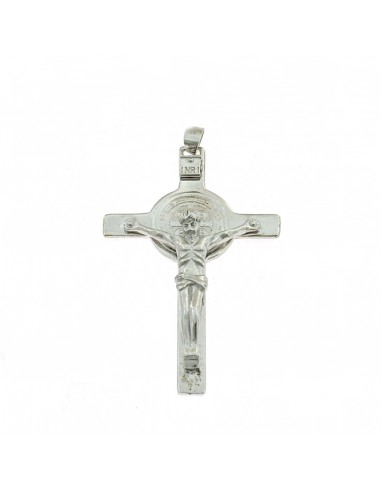 Plate cross pendant 32x50 mm. white gold plated with 925 silver christ