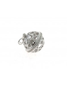 Angel caller pendant white gold plated with zircons and hearts in 925 silver