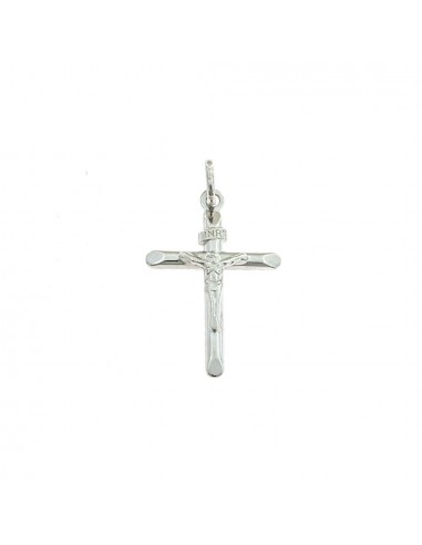 Ciondolo croce tronco liscio con cristo in argento bianco 925