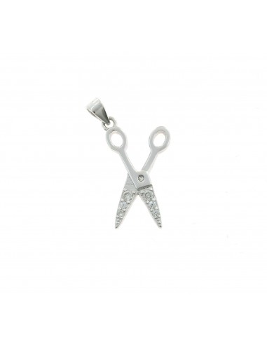 Semi-zircon white gold plated scissor pendant in 925 silver