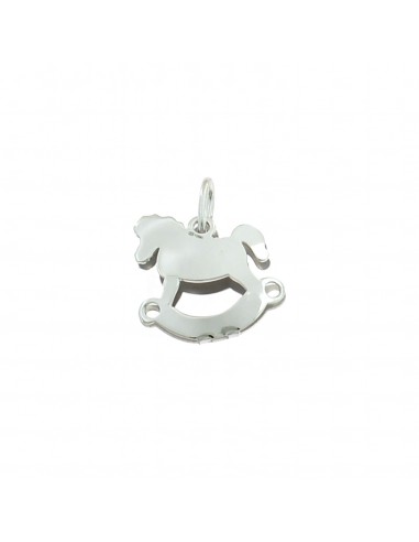 Double plate rocking horse pendant white gold plated in 925 silver