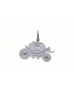 Carriage pendant engraved with white gold plated plate in 925 silver