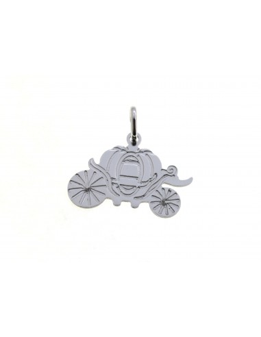 Carriage pendant engraved with white gold plated plate in 925 silver