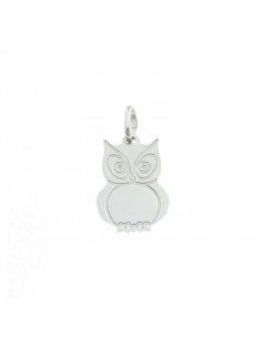 Owl pendant engraved in white gold plated 925 silver plate