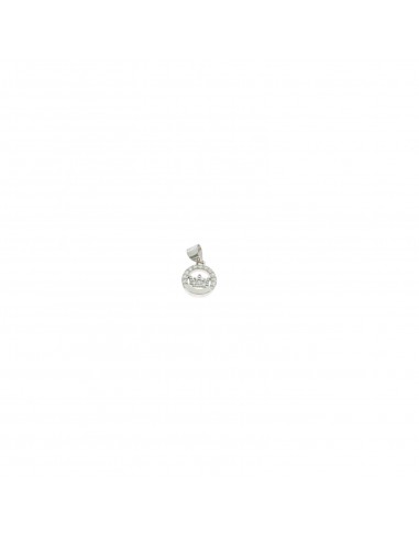 White gold plated crown pendant in round semi zircon in 925 silver