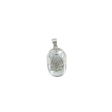 White gold plated convex cap pendant with 925 silver zircons