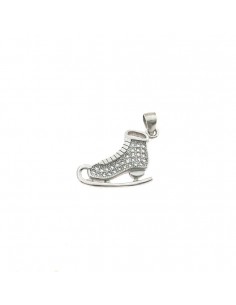 Ice skate pendant white gold plated with cubic zirconia pave in 925 silver