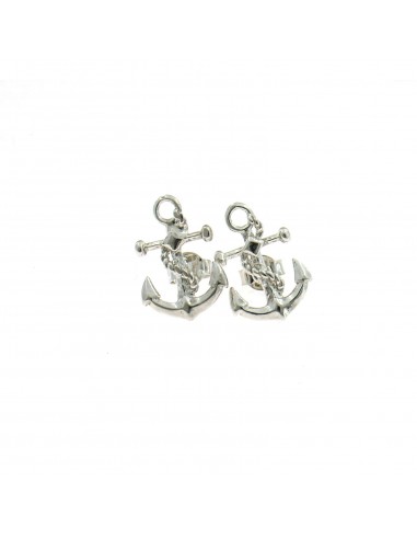 Stud earrings white gold plated anchor with 925 silver rope