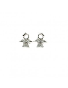 White gold plated stud earrings with semi zircon and pierced angel in 925 silver