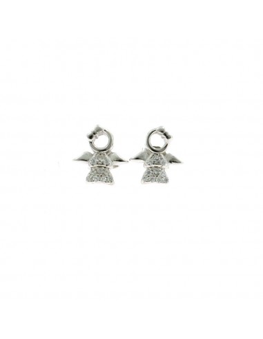 White gold plated stud earrings with semi zircon and pierced angel in 925 silver