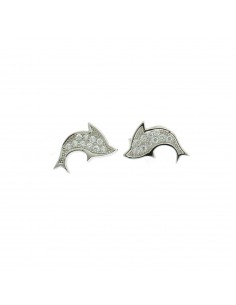 White gold plated dolphin earrings with zircons 10x8 mm. in 925 silver