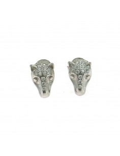 White gold-plated wolf earrings with cubic zirconia in 925 silver