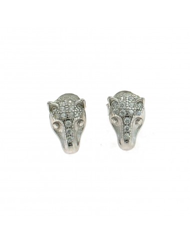 White gold-plated wolf earrings with cubic zirconia in 925 silver