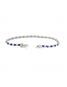 White gold plated tennis bracelet with 2 mm white and blue zircons. in 925 silver