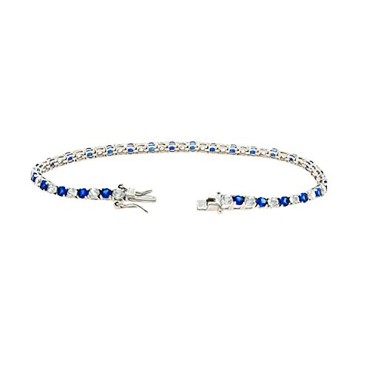 White gold plated tennis bracelet with 2 mm white and blue zircons. in 925 silver