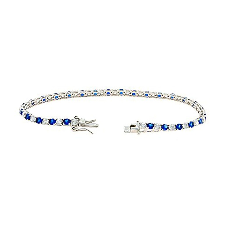 White gold plated tennis bracelet with 2 mm white and blue zircons. in 925 silver