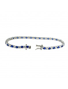 White gold plated tennis bracelet with 3 mm white and blue zircons. in 925 silver