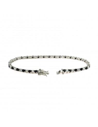 White gold plated tennis bracelet with 3 mm white and black zircons. in 925 silver