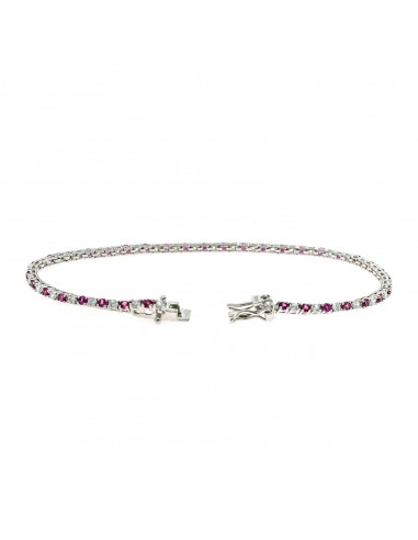 White gold plated tennis bracelet with 2 mm white and red zircons. in 925 silver
