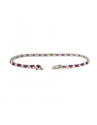White gold plated tennis bracelet with 3 mm white and red zircons. in 925 silver