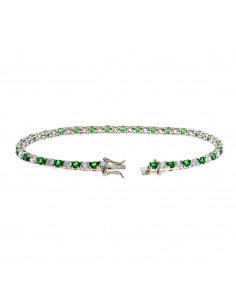 White gold plated tennis bracelet with 3 mm green and white zircons. in 925 silver
