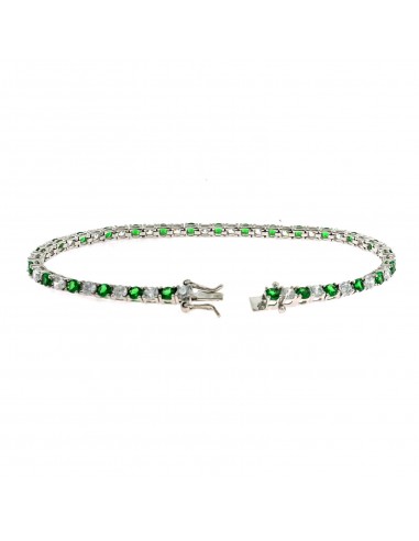 White gold plated tennis bracelet with 3 mm green and white zircons. in 925 silver
