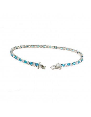 White gold plated tennis bracelet with white cubic zirconia and 3 mm aquamarine. in 925 silver