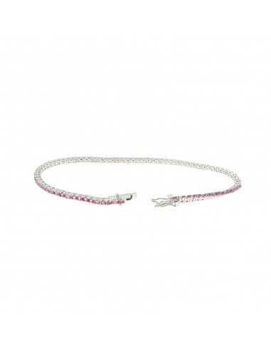 White gold plated tennis bracelet with 2 mm pink zircons. in 925 silver