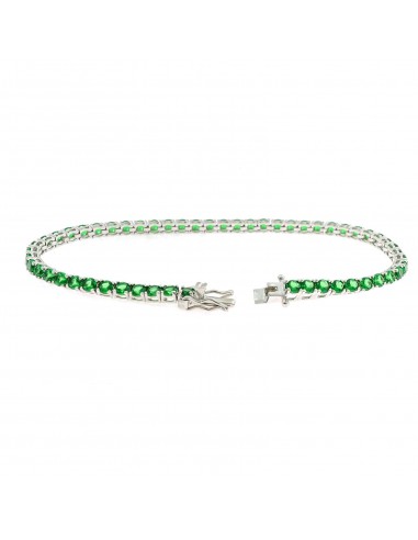 White gold plated tennis bracelet with 3 mm green zircons. in 925 silver