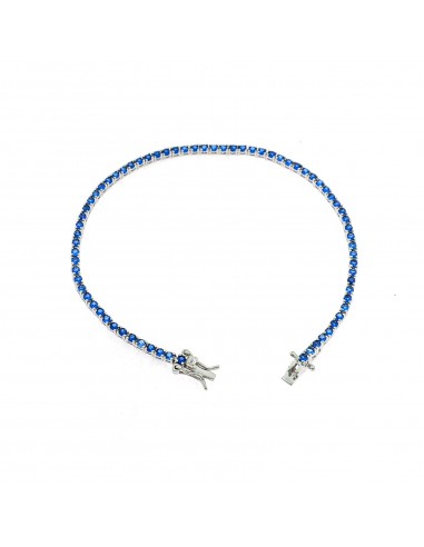 White gold plated tennis bracelet with 2 mm blue zircons. in 925 silver