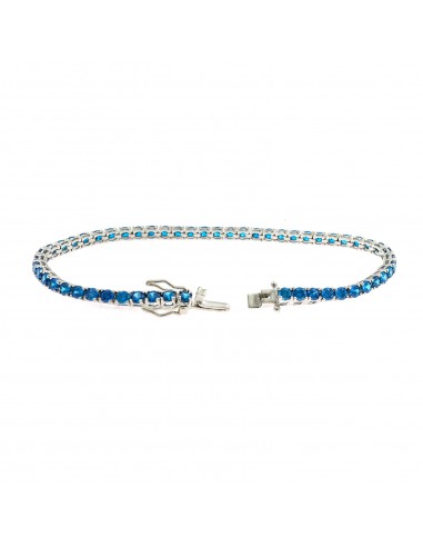 White gold plated tennis bracelet with 3 mm blue zircons. in 925 silver