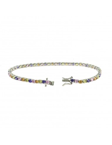 White gold plated tennis bracelet with 2mm multicolor zircons. in 925 silver