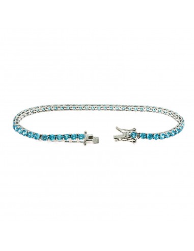 White gold plated tennis bracelet with 3 mm aquamarine zircons. in 925 silver