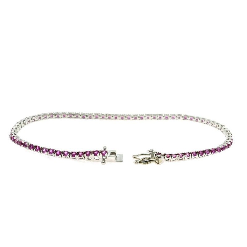 White gold plated tennis bracelet with 2 mm red zircons. in 925 silver