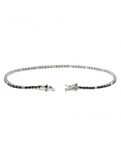 White gold plated tennis bracelet with 5 black and 1 white zircons of 2 mm. in 925 silver