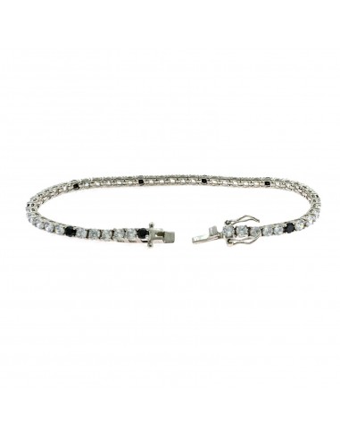White gold plated tennis bracelet with 5 white and 1 black 3 mm zircons. in 925 silver