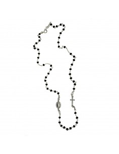 White gold plated round rosary necklace with faceted black swarovski stone and 925 silver zircons