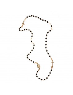 Rose gold-plated round rosary necklace with faceted black swarovski stone and 925 silver zircons
