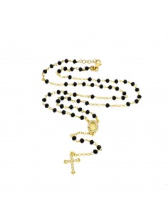Yellow gold plated Y rosary necklace with faceted black swarovski stone and 925 silver zircons
