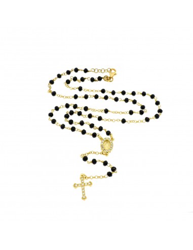 Collana rosario a Y placcata oro giallo con pietra swarovski nera faccettata e zirconi in argento 925
