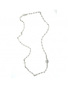 Collana rosario a giro placcata oro bianco con sfera faccettata da 2,5 mm. in argento 925