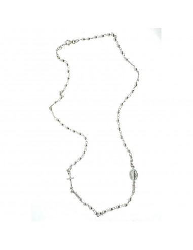 Collana rosario a giro placcata oro bianco con sfera faccettata da 2,5 mm. in argento 925